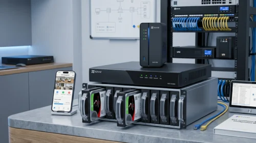 EZVIZ NVR system with storage drives, network video recorder, and surveillance management platform from a trusted EZVIZ NVR Supplier in Dubai.